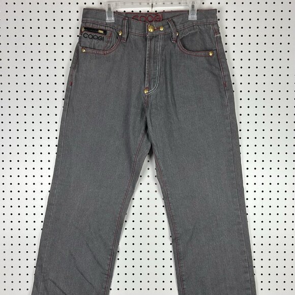 Coogi Y2K Baggy Jeans 34x34 Wide Leg Streetwear Hip Hop Gray Gold Stitched 90s - Picture 5 of 8